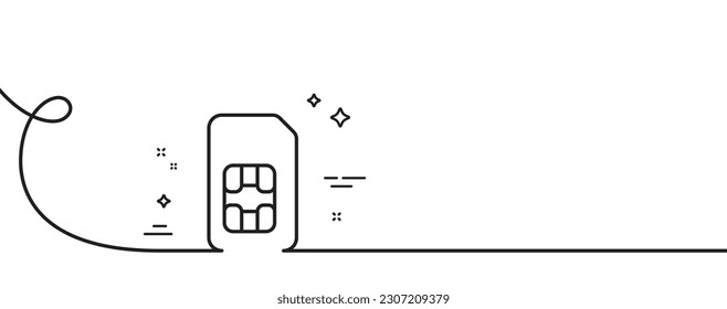 Sim card line icon. Continuous one line with curl. Phone cellular data sign. Mobile accessories symbol. Sim card single outline ribbon. Loop curve pattern. Vector