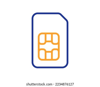 Icono de línea de tarjeta SIM. Signo de datos celulares de teléfono. Símbolo de accesorios móviles. Concepto colorido del contorno de línea delgada. Icono de tarjeta sim de estilo lineal. Trazo editable. Vector