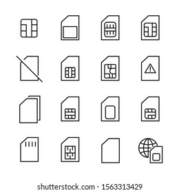 Sim card line icons set. Stroke vector elements for trendy design. Simple pictograms for mobile concept and web apps. Vector line icons isolated on a white background. 