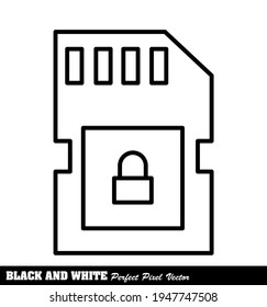 SIM card with lock mark. Mobile sim card security. Editable line icon design