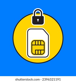 SIM card lock with padlock icon. Protected SIM card flat icon. Mobile slot with shield, security phone card symbol. Protection of personal information concept. Mobile phone SIM card, communication