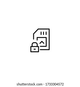SIM card with lock sign. Mobile sim card security. Line icon design.