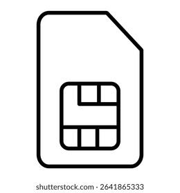 Sim card microchip electronic mobile network communication secure data identification telecom GSM cellular connection vector outline icon.