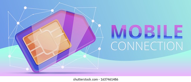 Sim card mobile connection concept banner. Cartoon illustration of sim card mobile connection vector concept banner for web design