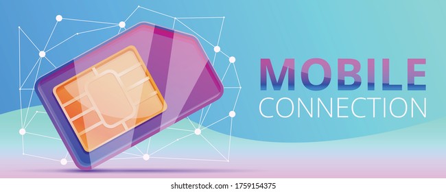 Sim card mobile connection concept banner. Cartoon illustration of sim card mobile connection vector concept banner for web design