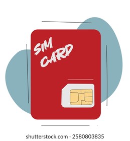 sim card. SIM Mobile connection. Mobile phone icon microcircuit. Red sim card