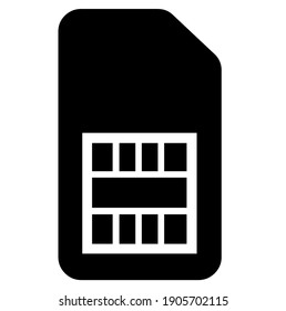 Tarjeta SIM para teléfono móvil, silueta de smartphone, símbolo, ilustración vectorial, en color negro y blanco, aislado en fondo blanco