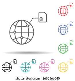 Sim card network, abroad multi color set icon. Simple thin line, outline of telecommunication icons for ui and ux, website or mobile application