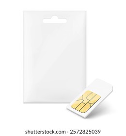 Sim card packaging mockup. Can be use for template loyalty or gift card mockup. Flat lay view. Vector illustration isolated on white background. Ready for your design, presentation, promo, ad. EPS10.