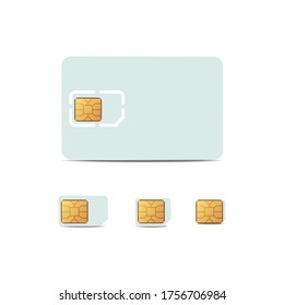 Sim card. Plastic card of cellular connection mock up. Chip of sim card, micro and nano sim. For your design