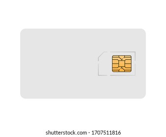 Sim card plastic mockup. Phone isolated card of cellular connection. Mock up with white card and orange chip of micro and nano sim. Vector EPS 10.