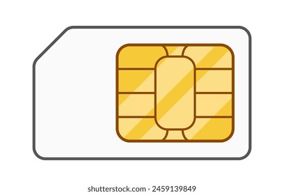 Sim Card, Prominently Displaying Its Internal Chip Scheme Isolated on White Background. Vector Illustration