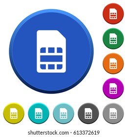 SIM card round color beveled buttons with smooth surfaces and flat white icons