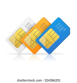 Sim Card Set with Reflection. Vector illustration