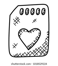
Sim card with a shape of heart at the center, doodle vector
