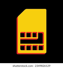 Señal de tarjeta SIM. Icono Amarillo extruido 3D con los lados rojos un fondo negro. Ilustración.