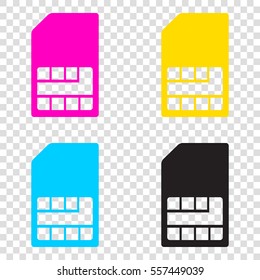 Sim card sign. CMYK icons on transparent background. Cyan, magenta, yellow, key, black.