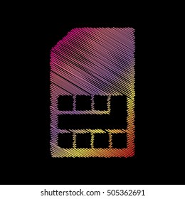 Sim card sign. Coloful chalk effect on black backgound.