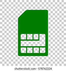 Sim card sign. Dark green icon on transparent background.