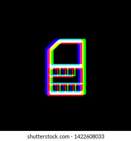 Sim card sign. Red, green and blue unfocused contour icon at black background. Illustration.