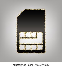 Sim card sign. Vector. Blackish icon with golden stars at grayish background.