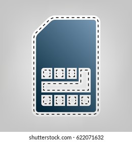 Sim card sign. Vector. Blue icon with outline for cutting out at gray background.