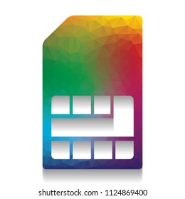 Sim card sign. Vector. Colorful icon with bright texture of mosaic with soft shadow on white background. Isolated.