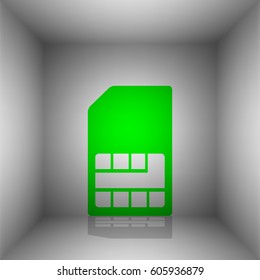 Sim card sign. Vector. Green icon with shadow in the room.