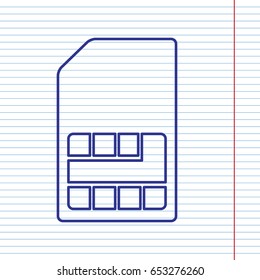 Sim card sign. Vector. Navy line icon on notebook paper as background with red line for field.