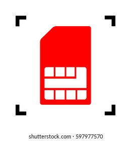 Sim card sign. Vector. Red icon inside black focus corners on white background. Isolated.