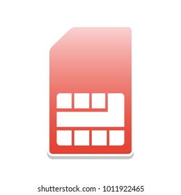 Sim card sign. Vector. Reddish icon with white and gray shadow on white background. Isolated.