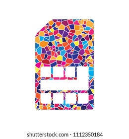 Sim card sign. Vector. Stained glass icon on white background. Colorful polygons. Isolated.