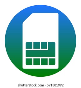 Sim card sign. Vector. White icon in bluish circle on white background. Isolated.