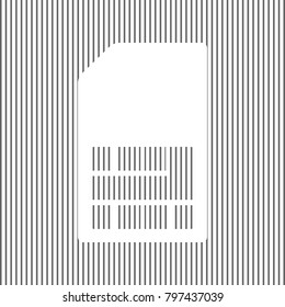 Sim card sign. Vector. White icon on grayish striped background. Optical illusion.