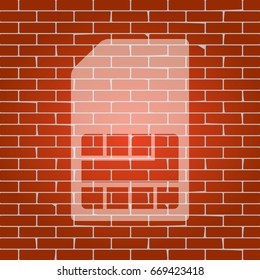 Sim card sign. Vector. Whitish icon on brick wall as background.