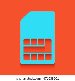 Sim card sign. Vector. Whitish icon on brick wall as background.
