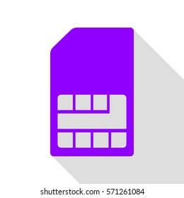 Sim card sign. Violet icon with flat style shadow path.