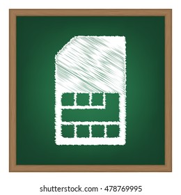 Sim card sign. White chalk effect on green school board.