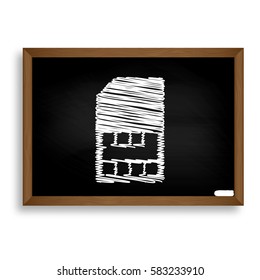 Sim card sign. White chalk icon on black school board with shado