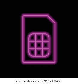 Sim card simple icon. Flat desing. Purple neon on black background.ai