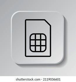 Sim card simple icon. Flat desing. Black icon on square button with shadow. Grey background.ai