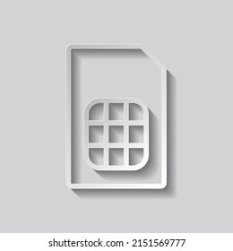 Sim card simple icon. Flat design. Paper style with shadow. Gray background.ai