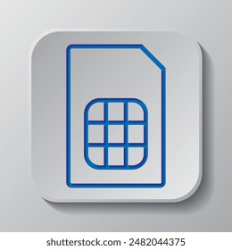 Sim card simple icon. Flat design. Paper cut design. Cutted blue symbol with shadow. Gray badge button, gray background.ai