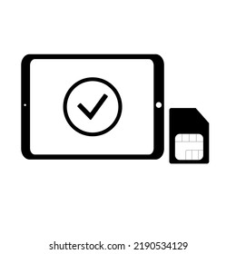 Sim card and tablet in black and white. Mobile phone card. Vector illustration