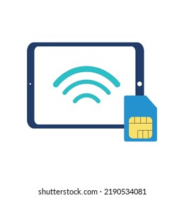 Tarjeta SIM y comprimido. Tarjeta de teléfono móvil. Ilustración del vector