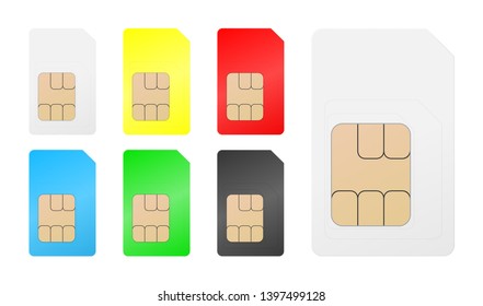 Sim card template set. Realistic vector mockup.