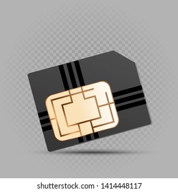 Sim card template with shadow on gray transparent background. Technology electronic object