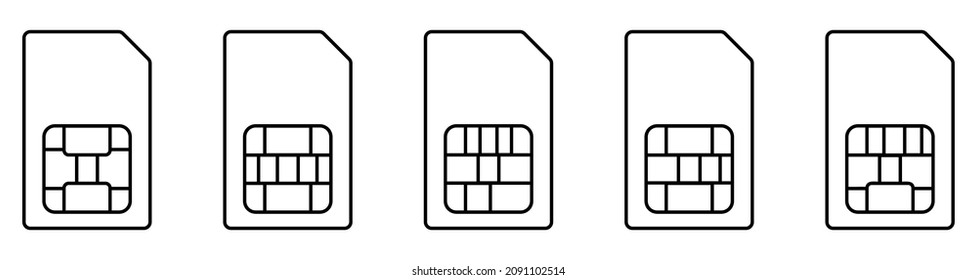 SIM card thin line icon set. Linear vector illustration isolated on white background