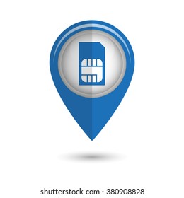 Sim card - vector icon;  blue map pointer