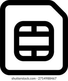 Ícone vetorial do cartão SIM em estilo moderno, chip de rede móvel e ilustração da tecnologia do dispositivo de comunicação. Ícone de Linha
